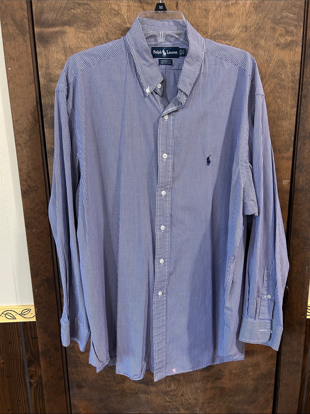 Ralph Lauren Men’s Navy and White Mini-Check Button-Down Shirt 17.5 Yarmouth